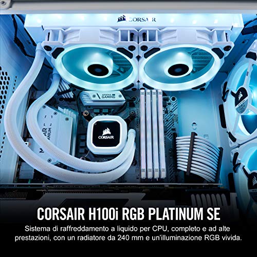 Corsair Hydro 100i RGB Platinum SE, Hydro Series, Radiatore da 240 mm, 2 Ventole LL120 RGB PWM, Controllo Avanzato Illuminazione RGB e Ventole Tramite Software, Raffreddamento a Liquido