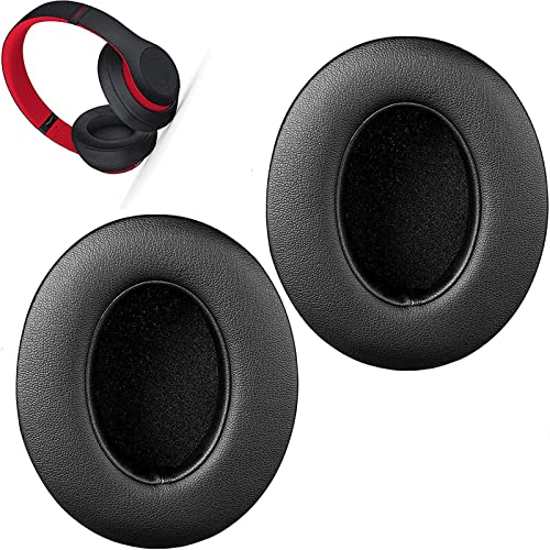 Coussinets de Rechange pour Casque Beats Studio 2 & 3 Filaire et Sans Fil - Mousse à Mémoire de Forme avec Cuir Protéiné Souple - Noir