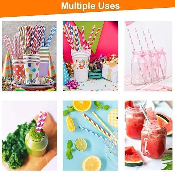 Image of GL Creation Premium Biodegradable Rainbow Paper Straws Eco-Friendly Assorted Colorful - Party Decoration Supplies Mad in India. (6 MM, 300)