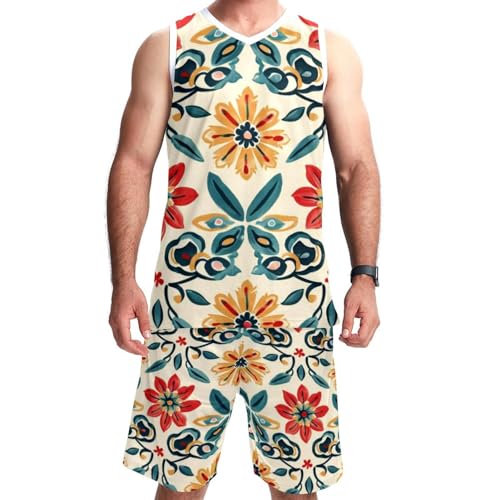 Combinaison de basket-ball pour homme avec poches ensemble de sport fleurs colorées taille 5XL