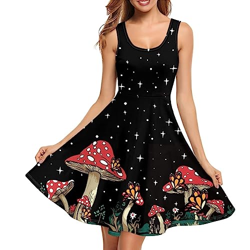 Image of Women's Casual Loose Sundress Midi Sleeveless Crewneck Dress Summer Beach Tank Dress with Pockets