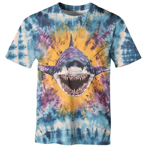 Men's Tie Dye Style T-Shirts Fun Animal Graphic Short Sleeves Shirt