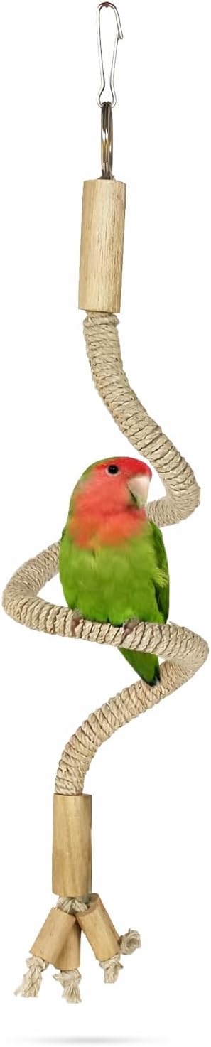 KSK Bird Swing for Cage | Natural Wooden Parrot Swing with Rope | Strong Hanging Cage Toy | Budgie, Lovebird, Cockatiel & Small Birds