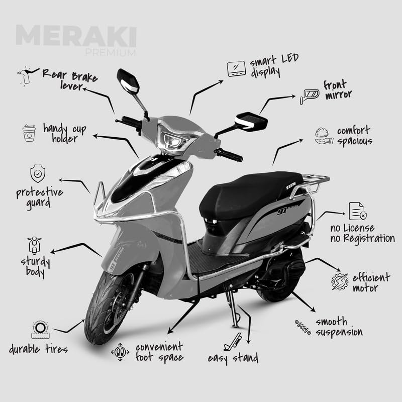 Image of 91EV Meraki Premium Low-Speed EV Scooter with 60V 32.9Ah Lead Acid Battery & Charger | Powerful BLDC Motor | 50-60km Range, LED Display & Tubeless Tires | No RTO & License | Remote Key | Silver