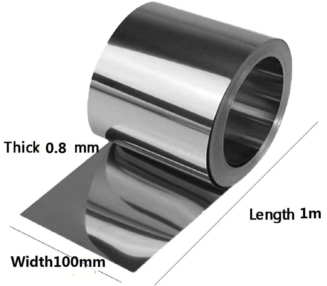 Lamiera in Acciaio Inossidabile 100 X 1000 Mm Spessore 0,1 Mm-1,0 Mm Materie Prime Rotolo Di Metalli per Laboratorio Universitario e Fogli per Stampi/0.8 * 100 * 1000Mm