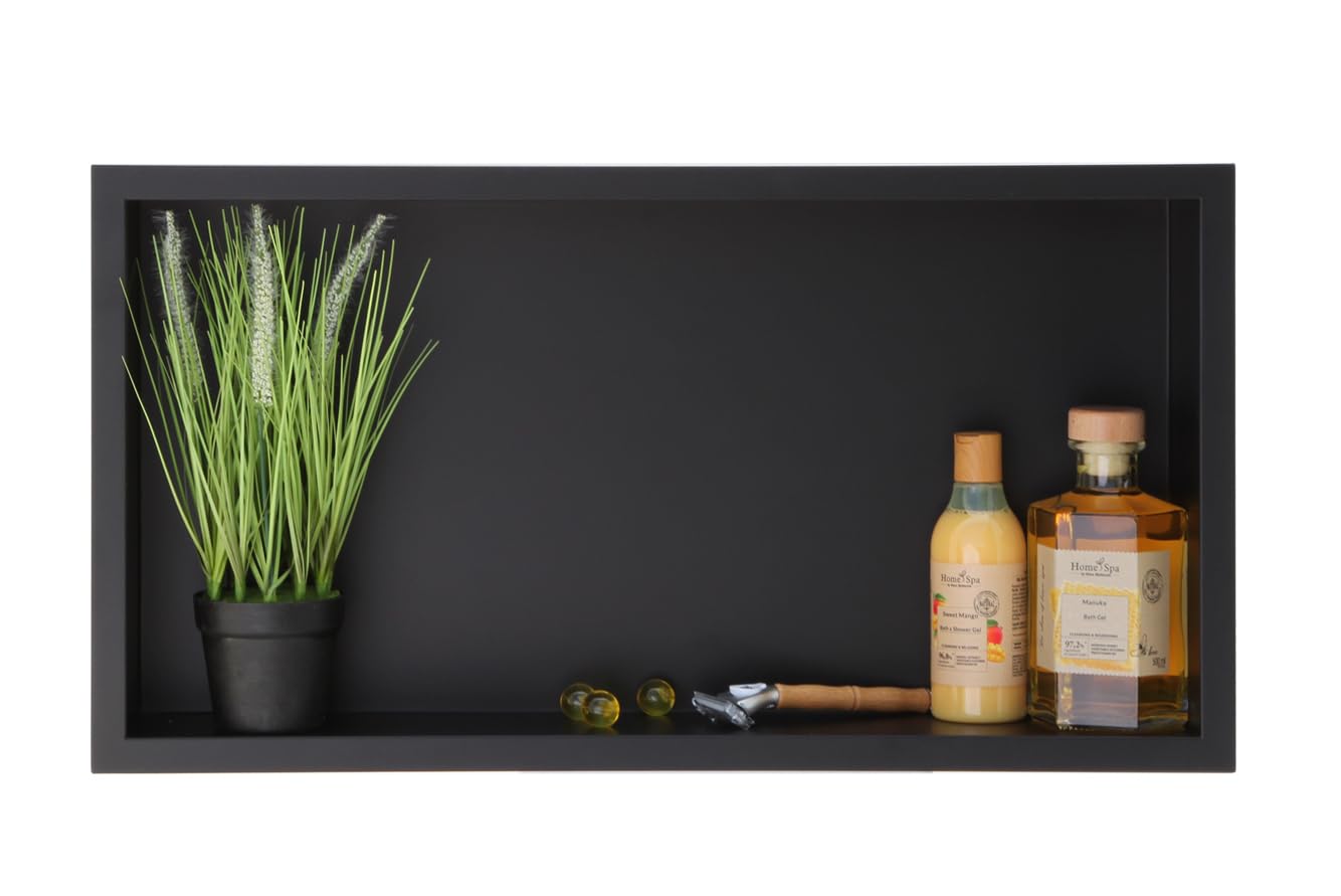 Wall-Box One Duschnische 60 x 30 x 7 cm, Edelstahl AISI 304, Schwarz | Edelstahl AISI 304, Rahmen 18,7 mm, 1 % Gefälle, 100 % wasserdicht, 10 J. + 2 J. Beschichtung