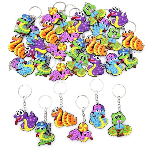 JZK 30 x Cartoon Schlange Schlüsselanhänger Schlüsselanhänger für Geburtstagsfeier Gefälligkeiten, Goody Bags, Kindergarten Klassenzimmer Preise, Lucky Dip Preise für Jungen, Partytütenfüller