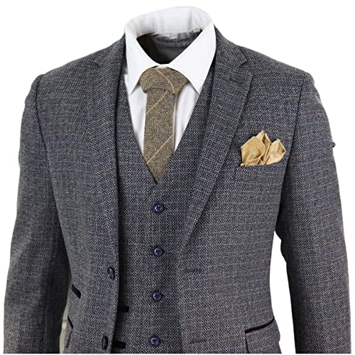 Mens 3 Piece Suit Tweed Check Vintage Retro Tailored Fit 1920s2