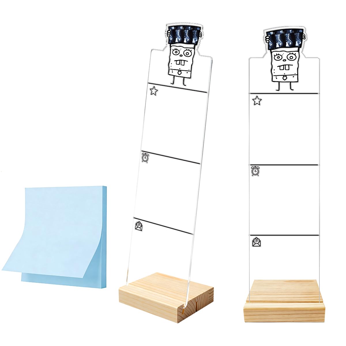 Bacheca per monitor per computer, bacheca per appunti, organizer per note adesive MRI, accessori da scrivania in acrilico, base in legno rimovibile, 100 fogli, 30 x 8,2 cm