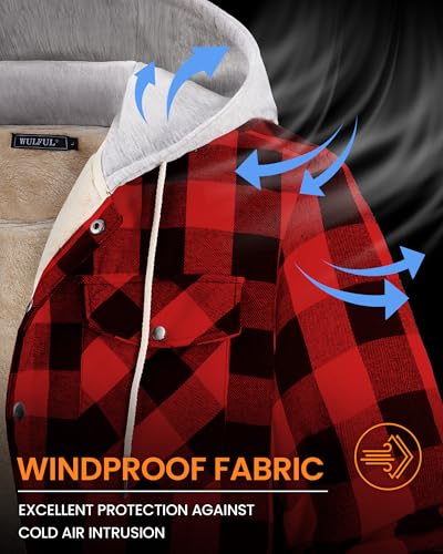 WULFUL Men's Flannel Plaid Shirts Jacket Fleece Lined Winter Shirts Soft Warm Coat with Hood for Men2