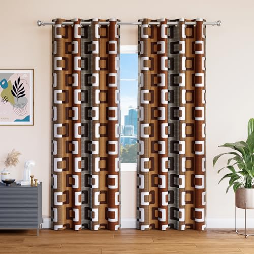 TOPDRAPES Door Curtain 7 feet 2Pcs (Multicolour Coffee/Brown/Grey Colour) 7 L x 3.67 W Feet