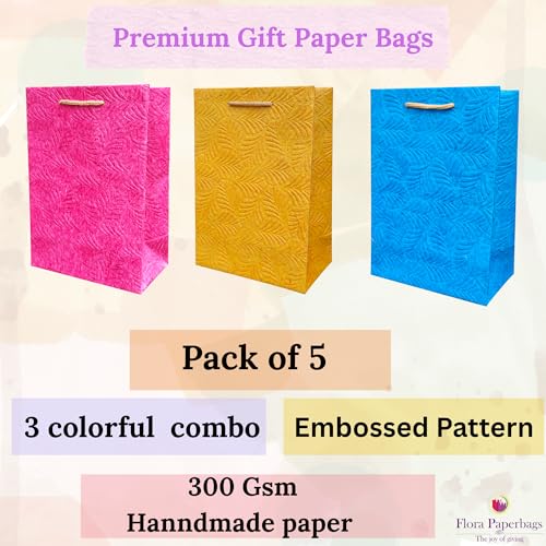 Image of Flora Paperbags | Paper Bags for Gifting - | Gift Bags with Handles for Return Gifts, Wedding, Birthday, Baby Shower, Diwali & Corporate Gifting | Medium Size 7X10X4 Inches small | Paper Gift Bags