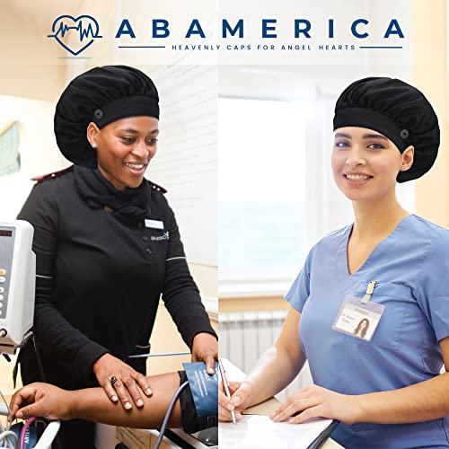Image of ABAMERICA Bouffant Caps with Button and Sweatband, Adjustable Scrub Caps for Women Men, Single Satin Layer