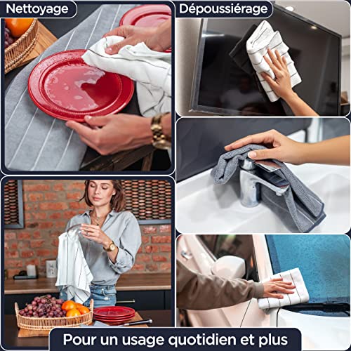 Strofinacci in microfibra (40x60 cm, blu e bianco, confezione da 6), panni per la pulizia di cucina, auto, doccia, strofinaccio assorbente e ad asciugatura rapida - immagine 5