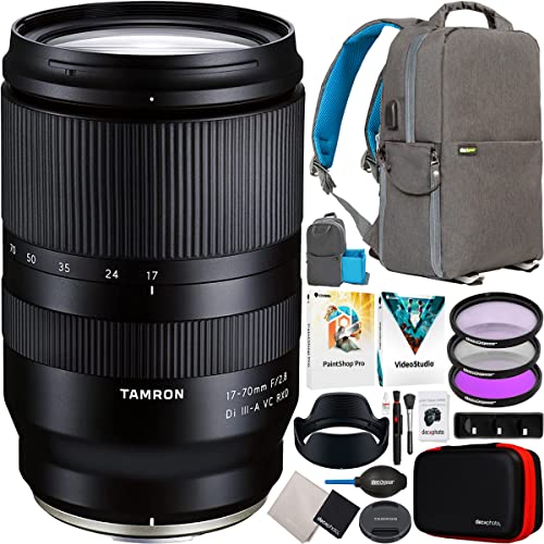 Tamron 17-70mm F/2.8 Di III-A VC RXD Lens for Fujifilm X-Mount APS-C Mirrorless Cameras Model B070 Bundle with Deco Gear Photography Backpack Case + UV/FLD/CPL Filter Kit + Software and Accessories
