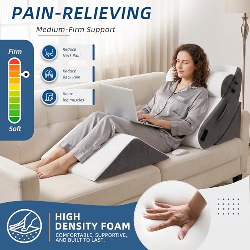 Image of HABUTWAY 4Pcs Orthopedic Wedge Pillow, Adjustable Triangle Support Pillow for Back Pain Relief & Post Surgery Use, Soft Bed Wedge Pillow with Removable Washable Cover, Memory Foam (Dark Grey)