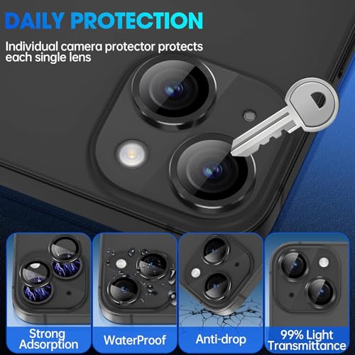 Image of Skinomi Camera Lens Protector Compatible with iPhone 15 [Anti-Scratch] Premium Tempered Glass Film Aluminum Alloy Lens Ring Cover, Black Titanium