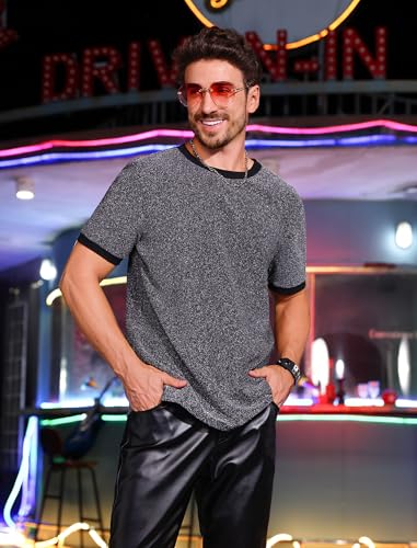 OLEMEK Men's Sparkly Tee Short Sleeve Glittery T Shirt Rave Party Nightclub Top2