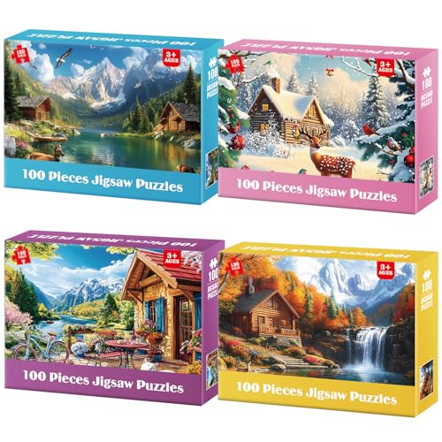 100 Piece Puzzles - Four Seasons Scenery Large Piece Puzzles for Senior Adults Kids Puzzle Ages 5-8 Jigsaw Puzzle for Kids Ages 4-6 6-8 8-10 Year Old...
