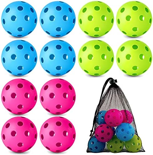 Coopay 12 Pack Baseball Practice Baseballs Plastic Hollow Soft Balls with a Drawstring Bag for Hitting, Baseball Training Indoor Outdoor Use (Green, Blue, Pink)