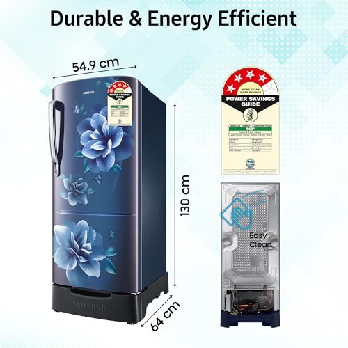 Image of Samsung 183 L, 4 Star, Digital Inverter, Direct-Cool Single Door Refrigerator (RR20C1824CU /HL, Camellia Blue, Base Stand Drawer)