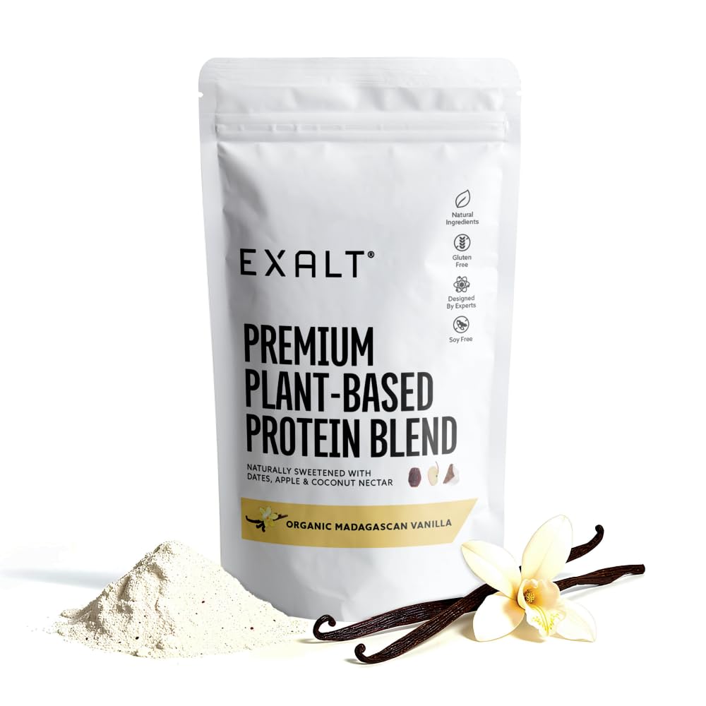 EXALT Nutrition - Vegan Protein Powder - Madagascan Vanilla - 100% Natural - Plant Based Pea & Brown Rice Protein - Dual Release Blend - Naturally Sweetened - Free from Soy, Gluten & Dairy - 500g