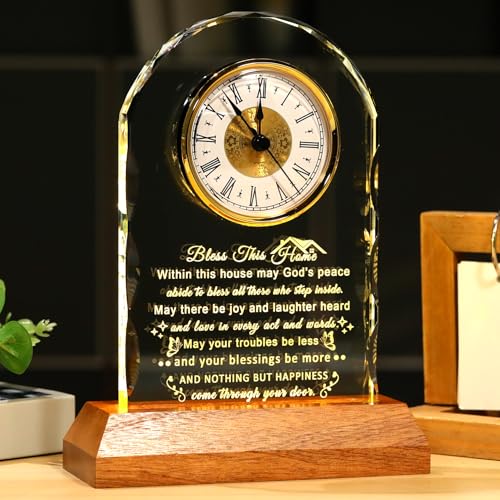 Image of Ornalrist House Warming Gifts New Home Clock with LED Wooden Light Base