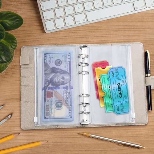 AKONEGE Ringbuch A6 PU-Leder nachfüllbares Notizbuch mit 135 Blatt 6 Löcher A6-Nachfüllpapier, Bindertaschen, Trennblätter, Haftmarkern, Planer-Organizer für Reisen, Arbeit, Schule - Goldglitter