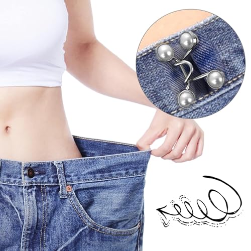 Image of Adjustable Waist Buckle for Loose Jeans Pants Pearl Detachable Instant Button Pins Tightener Fit Skirt Robe Tightening Extender Skirts Jean Teddy Clips