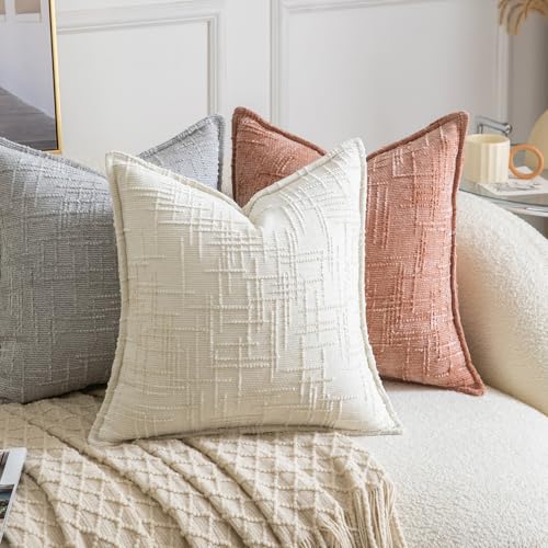 Image of MADIZZ Pack of 2 Chenille Throw Pillow Covers 12x20 Inch Cream White Soft Neutral Decorative Throw Pillows for Couch Sofa Boho Accent Cushion Covers Modern Farmhouse Home Decor for Bedroom Living Room