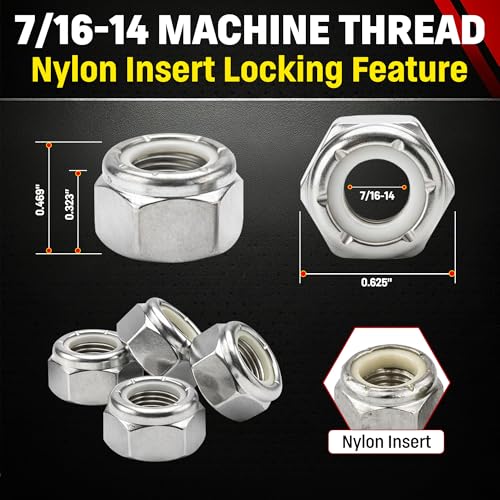 Image of Stainless 7 /16-14 Hex Nylock Nuts, 304 Stainless Steel, 50 Pieces (7 /16-14 Nylock)