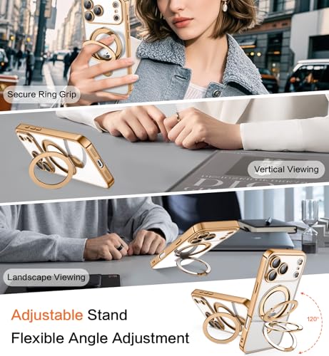 Image of DOMAVER Magnetic Case for iPhone 17 Pro, [Compatible with MagSafe] Military Drop Protection Cover with Invisible Stand [Full Camera Protection] Slim Shockproof Case for iPhone 17 Pro 6.3'', Gold