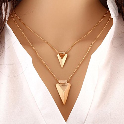 Fheaven Women Two Layer Arrow Gold Pendant Chain Statement Necklace
