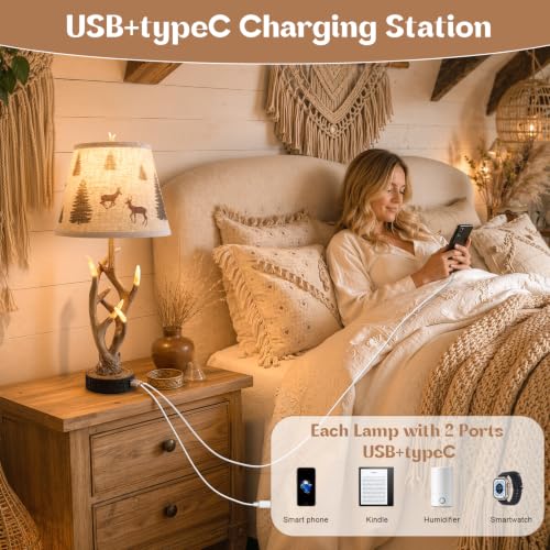Dungoo 26" Rustic Antler Table Lamp Set of 2 for Bedroom with USB- C Port by Dungoo - Used condition - Image 5