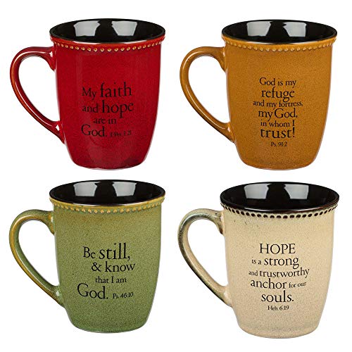 Christian Art Gifts Set Of Four Rustic Stoneware Coffee/Tea Mugs W/Bible Verses Sage Green, Ivory, Paprika Red, Pumpkin Orange Inspirational Coffee/Tea Cup For Men And Women #TOP1