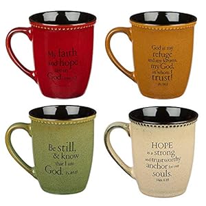   Christian-Art-Gifts-Set-of-Four-Rustic-Stoneware-CoffeeTea-Mugs-wBible-Verses-Sage-Green-Ivory-Paprika-Red-Pumpkin-Orange-Inspirational-CoffeeTea-Cup-for-Men-and-Women