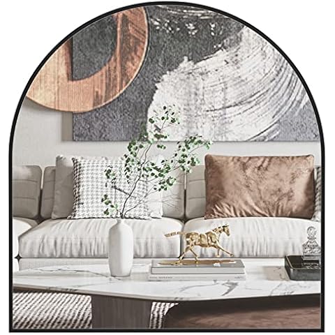 CASSILANDO Domed Wall Mirror 80 x 85 cm Black Domed Bathroom Mirror Large Makeup Mirror with Metal Frame Curved Wall Mirror for Entrance Fireplace Bedroom (Black) Cover