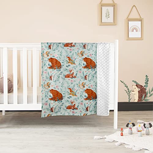 Image of TANOFAR Minky Baby Blankets, Soft Toddler Blanket for Boys Girls, Dotted Backing, Double Layer Crib Receiving Blanket, for Nursery /Stroller /Toddler Bed /Carseat, 30 x 40 Inch, Woodland Animals
