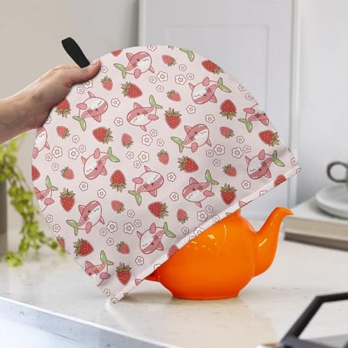 Image of Large Tea Cozy for Teapot Pink Shark Print Extra Thick Tea Pot Cover Home Kitchen Decoration Insulated Teapot Cozy Dust Kitchen Accessories for Home Daily