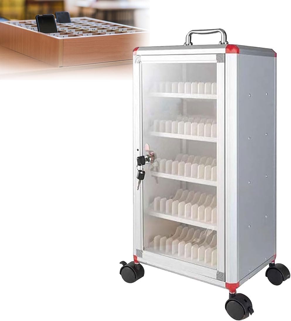 Mobile Phone Storage Locker, Aluminum Cell Phone Locker with with Wheels,Wall-Mounted or Desktop Use Phone Storage Box, for Office Classroom Gym,72bit