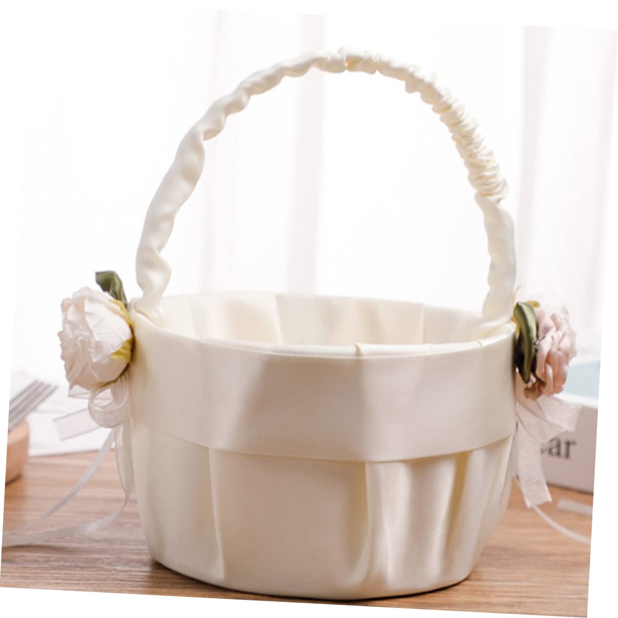 IMIKEYA 2 Stück Hochzeitsblumenkorb für Blumenmädchen Eleganter Handkorb mit Satin und Spitze Dekorativ und Leicht für Romantische Hochzeiten und Besondere Anlässe