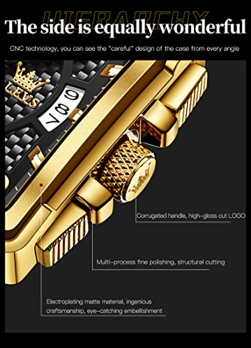 Image of OLEVS Watches for Men Quartz Chronograph Leather Fashion Dress Watch Date Waterproof Luminous Casual Square Business Wrist Watches