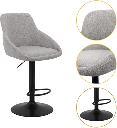 Miniatura 6 de CangLong Taburete de bar giratorio ajustable estilo mediados de siglo con sillas de comedor con soporte de espalda, juego de 2, gris Gris,Negro