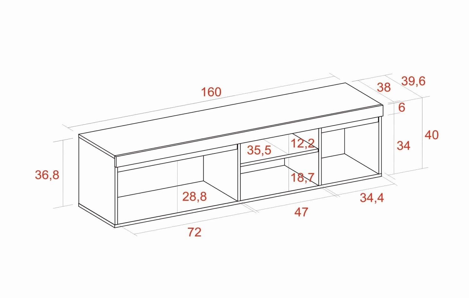 Skraut Home | Mueble TV | Modelo Naturale | 160 x 40 x 41 cm | Mueble Auxiliar 3 Puertas y 1 Balda Central | Estilo Nórdico | Melamina | Roble y Negro