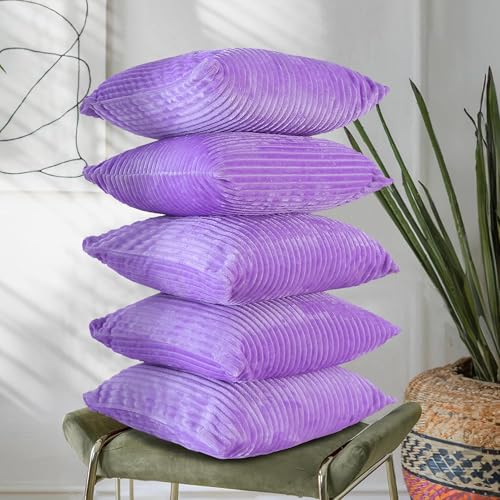 Image of RD TREND Cushion Cover Set of 5, Decorative Sofa Living Room Home Square Cushion Covers 18 Inch x 18 Inch, Aesthetic Corduroy Striped Double Sided (Lavender, 18 x 18 Inch (Pack of 5)