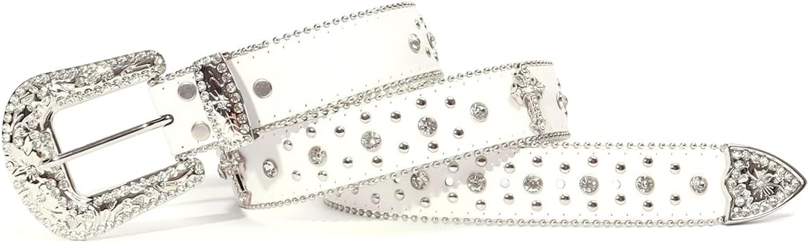 Rhinestone Belt for Men & Women, Western Cowboy Cowgirl Belt with Bling Cross Design for Jeans - Image 4