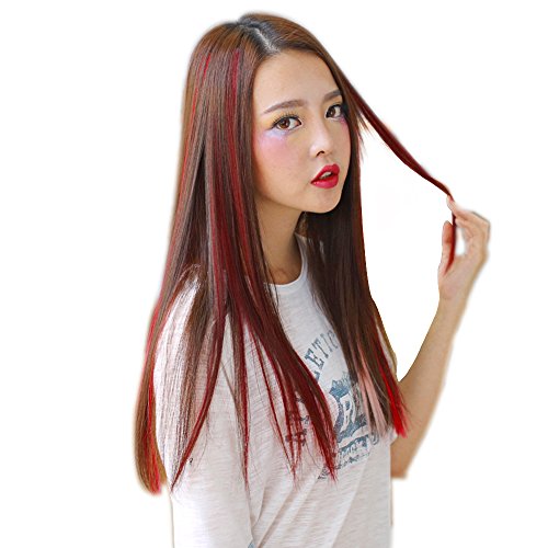 HARSW 10本セット ワンタッチ ストレート ポイント メッシュ エクステ カラー クリップ 単色 ぱっちん エクステンション