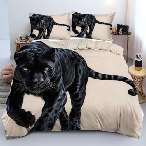 Linge de lit de haute qualité léopard 3D 140x200 cm noir avec fermeture cachée