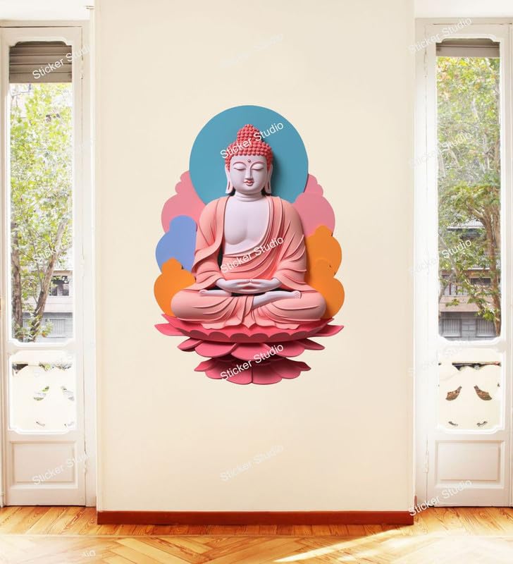 Image of Lord Buddha PVC Vinyl,Wall Sticker for Home Decor - Ideal for Living Room, Bedroom, Hall, Kids Room, Play Room (Size -45 cm x 45 cm) (Buddha (58 cm x 40 cm))