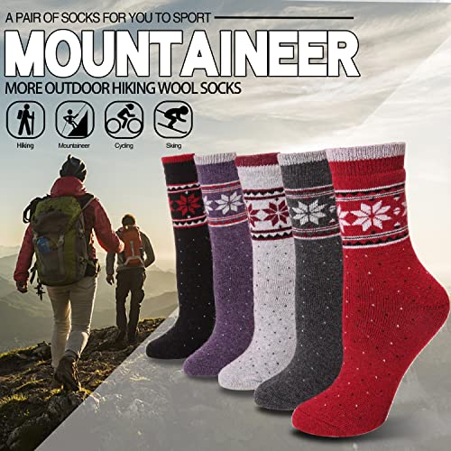 Ebmore Wool Socks For Women Hiking Thermal Warm Winter Thick Boot Cozy Crew Comfy Work Socks For Ladies Stocking Stuffers Gift 5 Pairs(Snowflake) #TOP1